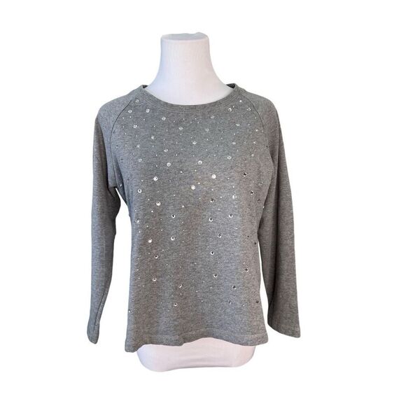 Weekends + Chico's French Terry Gray Sweatshirt 1=M=8/10 Minimalist Casual - Picture 1 of 12